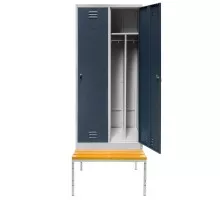 BHP apģērbu skapis J-80 uz pamatnes ar soliņu, ar 2 durvīm un nodalījumiem, pelēks / grafīta priekšējais S-80 cm G-80 cm H-223 cm skrūvēts N