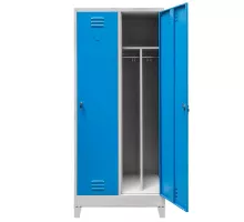 BHP apģērbu skapis J-80 uz kājām, 2 durvju ar nodalījumiem, pelēks/zils priekšējais S-80 cm G-50 cm H-190 cm skrūvējams N