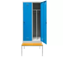 BHP drēbju skapis J-80 uz pamatnes ar soliņu, 2 durvis ar starpsienām pelēks/zils fronts S-80 cm G-80 cm H-223 cm savienojams N