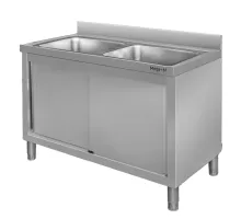 Wall-mounted stainless steel double-basin sink with cabinet S-100 cm G-60 cm H-85 cm N