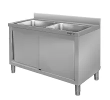 Stainless steel double-chamber wall-mounted sink with cabinet S-120 cm G-70 cm H-85 cm N