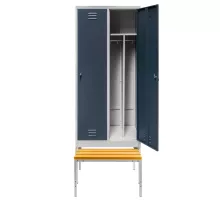 BHP apģērbu skapis J-80 uz pamatnes ar izvelkamu solu, 2 durvis ar nodalījumiem, pelēks/grafīta priekšējais S-80 cm G-80 cm H-223 cm skrūvējams N.