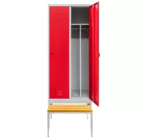 BHP apģērbu skapis J-80 ar izvelkamu soliņu, divdurvju ar nodalījumiem, pelēks/sarkans priekšējais S-80 cm G-80 cm H-223 cm skrūvējams N