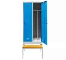 BHP drēbju skapis J-80 uz pamatnes ar izvelkamu soliņu, 2-durvju ar nodalījumiem pelēks/ zils priekša S-80 cm G-80 cm H-223 cm montējams N
