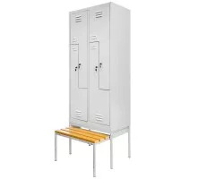 Drošības apģērbu skapis BHP J-80/L uz pamata ar izvelkamu soliņu 4 durvju tips L pelēks S-80 cm G-80 cm H-223 cm skrūvēts N