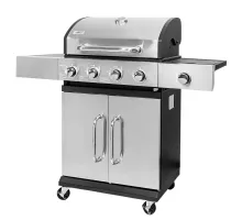 Garden gas grill 4+1 with a side table, lid, and stainless steel doors N