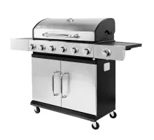 Garden gas grill 6+1 with side table, lid and stainless steel doors N