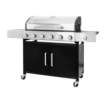 Garden Gas Grill 6+1 with Side Table and Stainless Steel Lid N