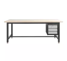 Workbench S-200 cm + cabinet with 3 drawers system 01 graphite/grey facade N