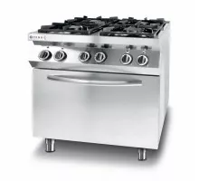 Gāzes plīts, 4 degļi, ar konvekcijas cepeškrāsni GN 1/1, HENDI, Kitchen Line, 230V/3000W, 19kW, 800x722x(H)900mm, 225882