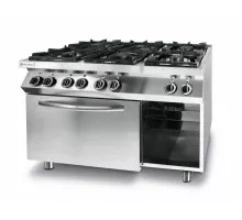 Gāzes plīts Kitchen Line, 6 degļi, ar konvekcijas cepeškrāsni GN 1/1, HENDI, Kitchen Line, 230V/3000W, 28,5kW, 1200x722x(H)900mm, 225899