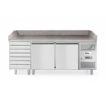 2-Door pizza cooling table with 7 drawers, with granite worktop, Arktic, 250L, 230V/250W, 2020x802x(H)1000mm, 232842