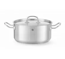Кастрюля низкая с крышкой, HENDI, Kitchen Line, 4,9л, ⌀240x(H)110мм, 836026