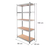 Basic plaukts H-180 cm L-90 cm G-40 cm 5 plaukti no MDF 4 mm (175kg) cinkots N