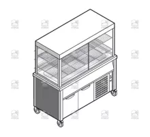 Refrigerated display case on static refrigerated tank 4 GN 1/1 on refrigerated cupboard with hinged doors