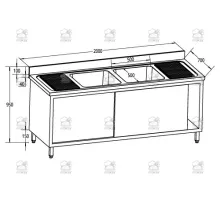 Sink Cabinet -2 Bowls Central -drainer 200x70x95cm