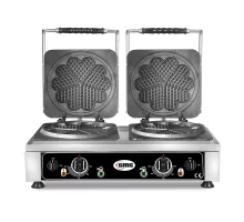 Vafeļu panna amore-l - 2x ø 21 x 1,5 cm - 50° līdz 300°C - cieta čuguna cepšanas plāksne - apkārtējā noteces paplāte - nerūsējošā tērauda korpuss