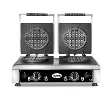 Amerikāņu vafeļu panna - 2x (ø 16 x 1,5 cm) - 50° līdz 300°C cieta čuguna cepšanas plāksne - perimetra pilienu paplāte - nerūsējošā tērauda korpuss