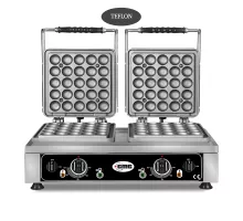Waffle iron lokmia -l - 2x (ø 25 x 4,2cm x 1,2cm / 2,4cm) - 50° to 300°c solid cast iron baking plate - circumferential drip tray