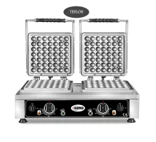 Waffle iron lokmia -s - 2x (ø 49 x 3cm x 1,4cm / 2,8cm) - 50° to 300°c solid cast iron baking plate - circumferential drip tray