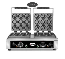 Vafeļu panna donato - 2x (ø 9 x 8cm x 1,4cm / 2,8cm) - 50° līdz 300°c cieta čuguna cepšanas plāksne - apkārtēja pilienu paplāte