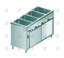 Free standing wet bain marie with hot cupboard and separate temperature control 4, 1420x700x850 mm