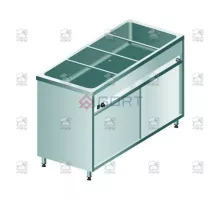 Free standing wet bain marie with neutral cupboard and single well 4, 1420x700x850 mm
