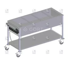 Wet bain marie trolley with single well 4, 1615x650x900 mm