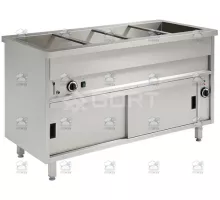 Free standing wet bain marie with hot cupboard and single well 4, 1420x700x850 mm
