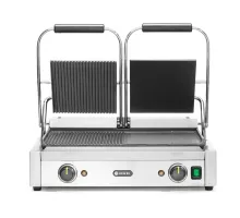 Kontaktgrils - divvietīgs, Puse gluda, puse rievota, 230V/3600W, 575x430x(H)510mm, 
