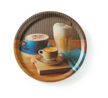 Non-slip serving tray, printed, print – coffee, ø380x(H)15mm