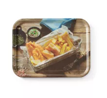Non-slip serving tray, printed, fish & chips, 330x430mm