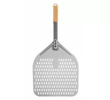 Kvadrātveida perforēta picas lāpstiņa ar īsu rokturi, 350x710mm