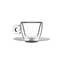 Double wall cup with a stainless steel saucer, Luigi Bormioli, 0,3L, 2 pcs., ⌀98x(H)88mm