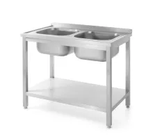 Galds ar 2 izlietnēm un plauktu - skrūvējams, dziļums 600 mm, Kitchen Line, 1000x600x(H)850mm