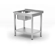 Izlietnes galdiņš ar plauktu - pieskrūvēts, dziļums 600 mm, Kitchen Line, kreisā puse, 800x600x(H)850mm