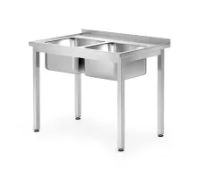 Table with a sink and shelf, two sink bowls, Kitchen Line, 1000x700x(H)850mm