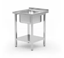 Galds ar 1 izlietnes kameru, ar plauktu – saliekams, dziļums – 600 mm, Budget Line, izlietne centrā, 600x600x(H)850mm