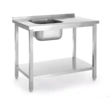 Galds ar 1 izlietnes kameru, ar plauktu – saliekams, dziļums – 600 mm, Budget Line, izlietne kreisajā pusē, 800x600x(H)850mm