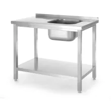 Galds ar 1 izlietnes kameru, ar plauktu – saliekams, dziļums – 600 mm, Budget Line, izlietne kreisajā pusē, 1000x600x(H)850mm