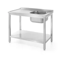 Sink table with shelf – bolted, depth 600 mm, Kitchen Line, Centered, 600x600x(H)850mm