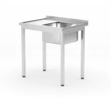 Sink table with shelf – bolted, depth 600 mm, Kitchen Line, Right side, 800x600x(H)850mm