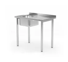 Sink table – bolted, depth 600 mm, Budget Line, sink bowl on the left side, 800x600x(H)850mm