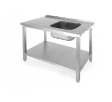 Work table with 1 sink bowl and a shelf – screwed, depth: 600 mm, Revolution, 1000x600x(H)850mm