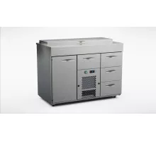 Холодильный прилавок с плоской столешницей 1200 мм, 1 дверца, 4 выдвижных ящика