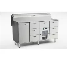 Стол для приготовления пиццы 1600 мм, 1 дверца, 7 выдвижных ящиков