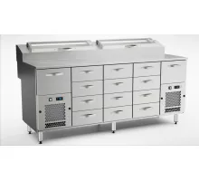 Стол для приготовления пиццы 2000 мм, 14 ящиков