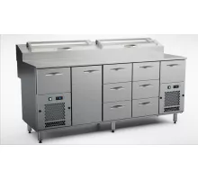 Стол для приготовления пиццы 2000 мм, 1 дверца, 8 выдвижных ящиков