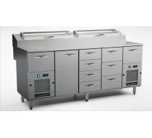 Стол для приготовления пиццы 2000 мм, 1 дверца, 9 выдвижных ящиков