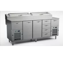 Стол для приготовления пиццы 2000 мм, 2 дверцы, 6 ящиков
